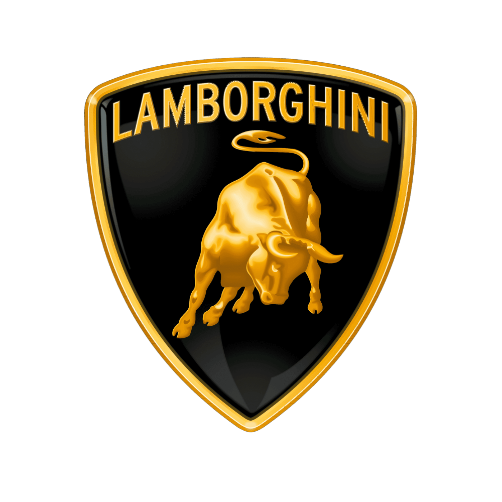 Lamborghini logo with a golden raging bull on a black shield symbolizing power and luxury.